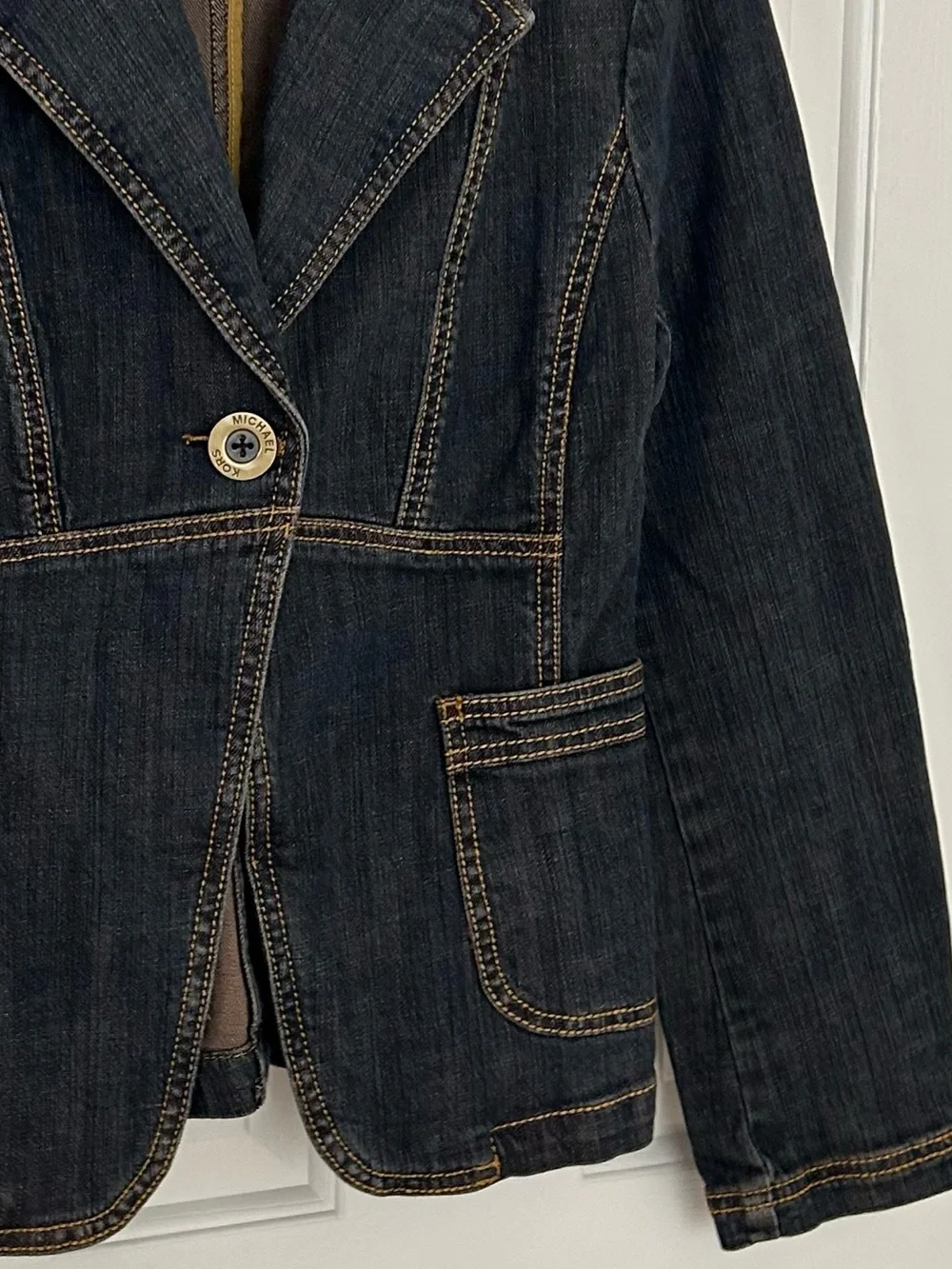 Michael Kors Classy Flattering Denim Jean Cotton Blazer Jacket